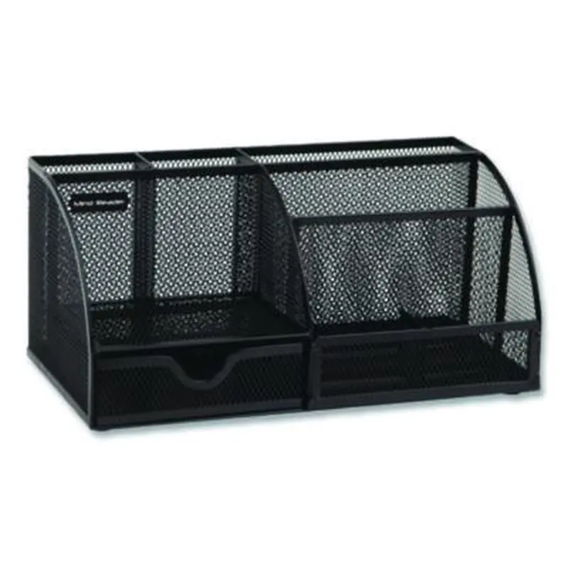 7-Compartment Metal Desk Organizer, 11 x 5.5 x 5, Black Metal Mesh - Desktop Supplies Organizers | Mind Reader