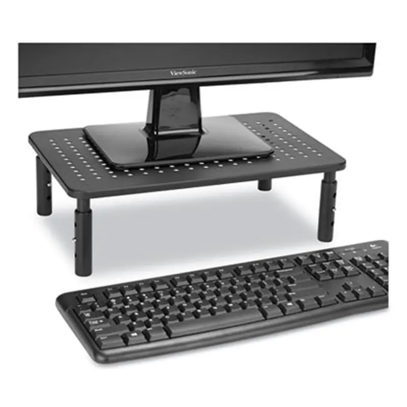 Adjustable Rectangular Monitor Stand, 14" x 9" x 3.25" to 5.25", Black, Supports 44 lbs - Monitor Stands | Mind Reader