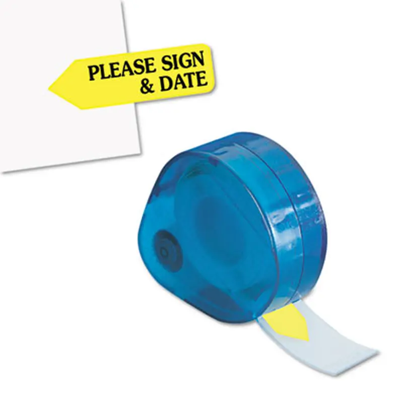 Arrow Message Page Flags in Dispenser, "Please Sign and Date", Yellow, 120 Flags - Page Flags | Redi-Tag