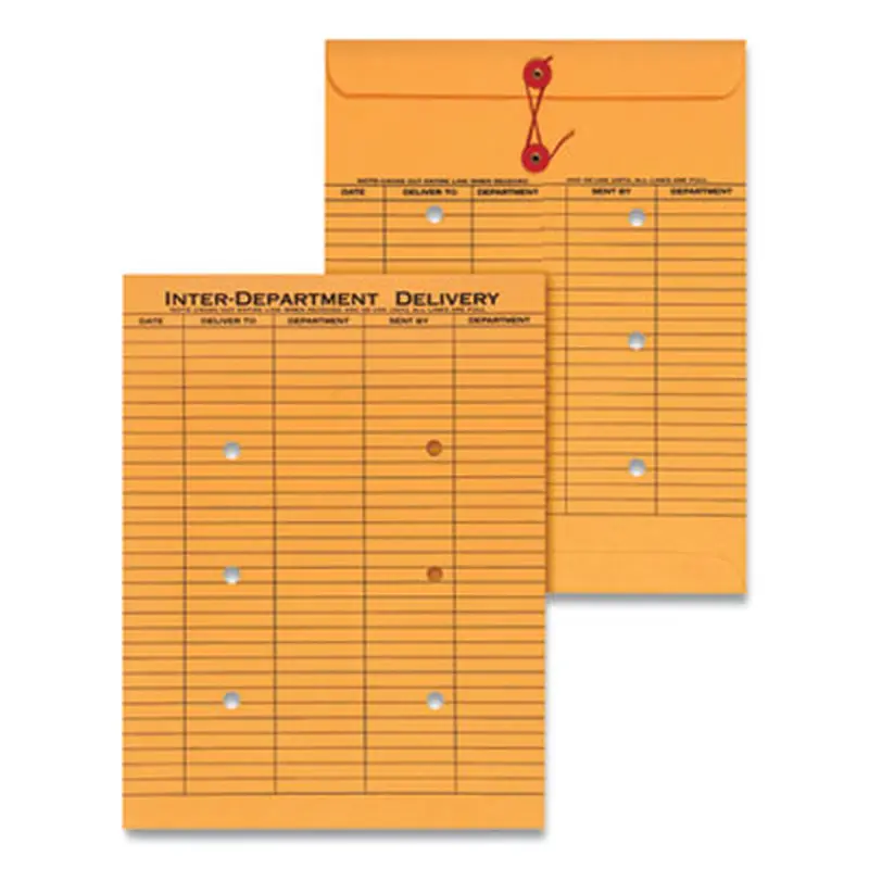 Light Brown Kraft String/Button Interoffice Envelope, #97, Two-Sided Five-Column Format, 10 x 13, Light Brown Kraft, 100/Box - Interoffice Envelopes | Universal