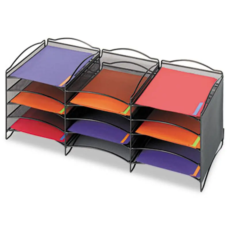 Onyx Steel Mesh Lliterature Sorter, 12 Compartments, 30 x 12.75 x 11.25, Black - Literature Sorters | Safco