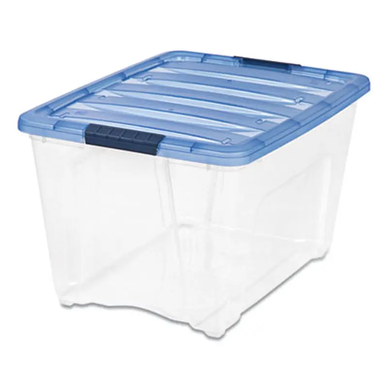 Stack and Pull Latching Flat Lid Storage Box, 13.5 gal, 22" x 16.5" x 13.03", Clear/Translucent Blue - Boxes & Bins | IRIS