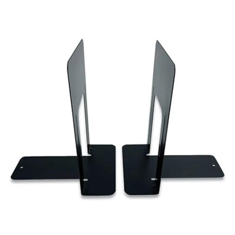 Steel Bookends, Contemporary Style, Nonskid Base, 6 x 8 x 9.25, Black, Pair - Book Ends | Huron