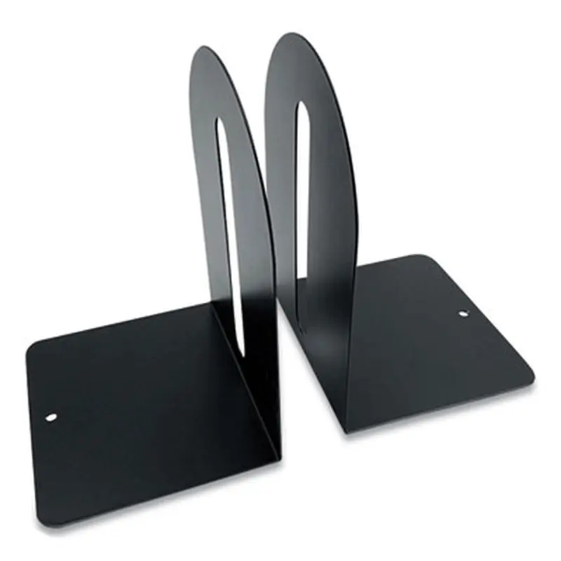 Steel Bookends, Fashion Style, Nonskid Base, 5.5 x 4.75 x 7.25, Black, Pair - Book Ends | Huron