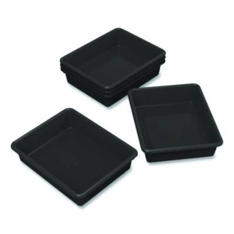 Storage Tray, Flat, 102.4 oz, 10.65" x 10.65" x 2.96", Black, 5/Pack - General Purpose Storage Bins | Storex