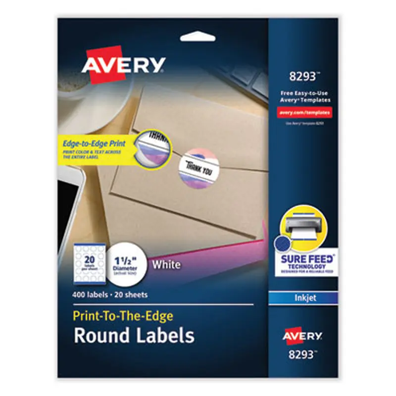 Vibrant Inkjet Color-Print Labels w/ Sure Feed, 1.5" dia, White, 400/PK - Labels | Avery