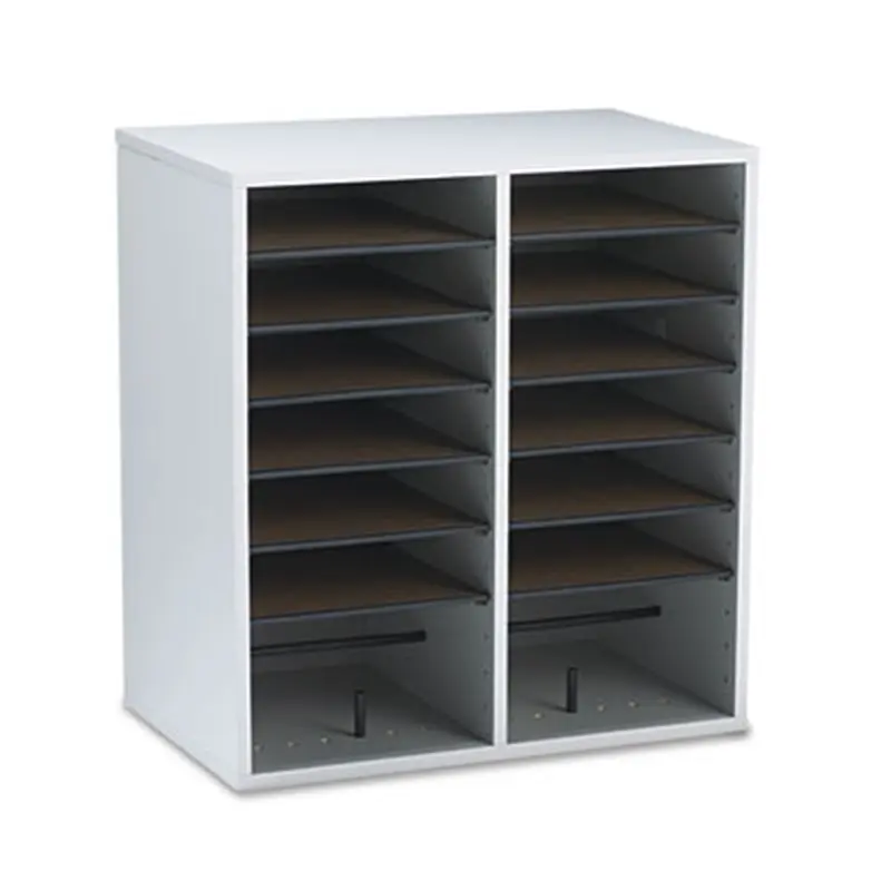 Wood/Laminate Literature/CD Sorter, 16 Compartments, 19.5 x 11.75 x 21, Gray Wood - Literature Sorters | Safco