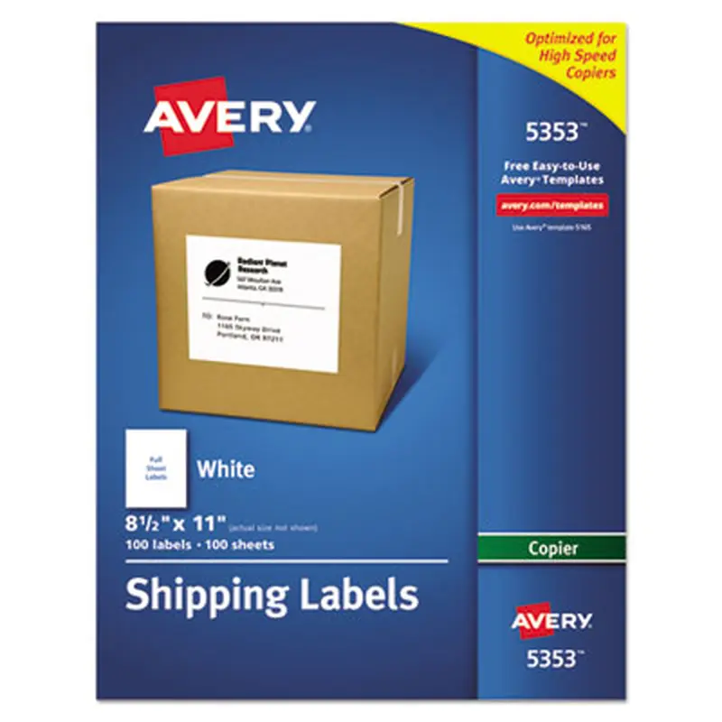 Copier Mailing Labels, Copiers, 8.5 x 11, White, 100/Box - Shipping & Mailing Labels | Avery