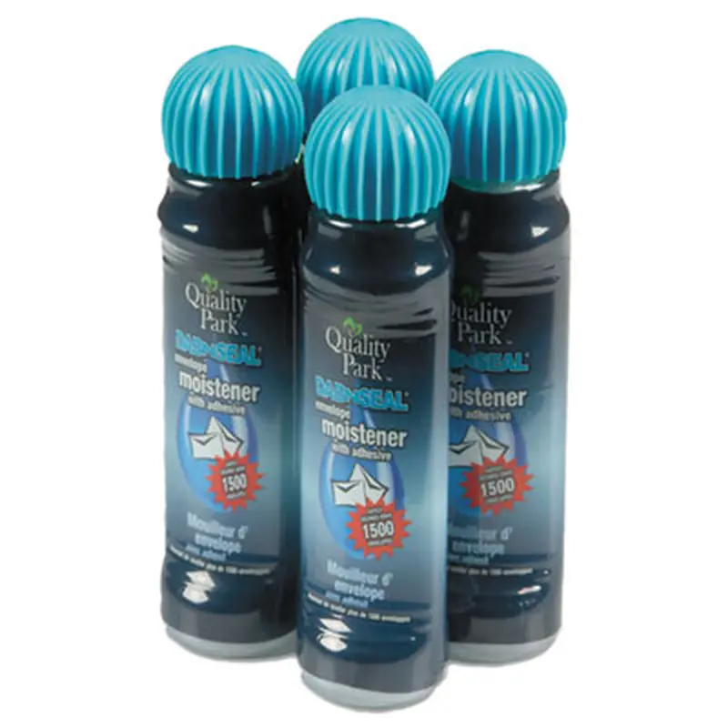Envelope Moistener with Adhesive, 50 mL, Clear, 4/Pack - Moisteners | Quality Park