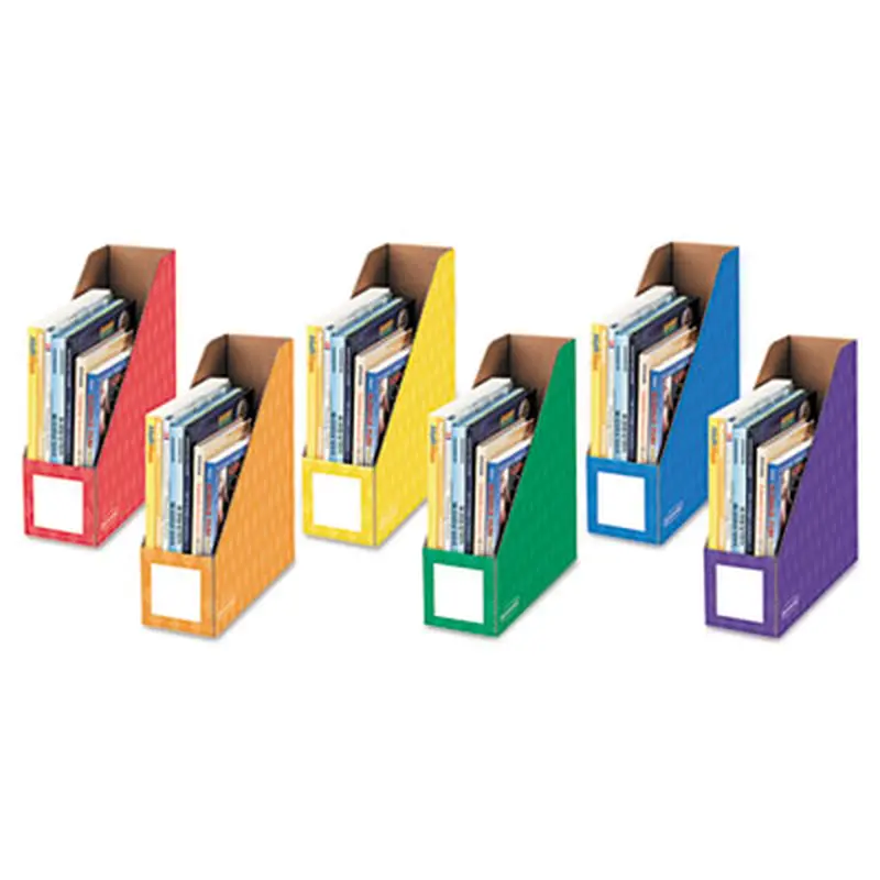 Extra-Wide Cardboard Magazine File, 4.25 x 11.38 x 12.88, Assorted, 6/Pack - Book & Magazine Files | Bankers Box