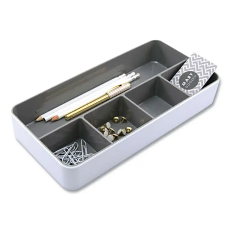 Fusion Five-Compartment Plastic Accessory Holder, Plastic, 12.25 x 6 x 2, White/Gray - Desktop Supplies Organizers | Advantus