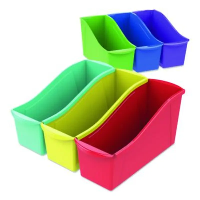 Large Book Bin, 1.8 gal, 5.3" x 14.3" x 7", Assorted Bright Colors, 6/Pack - General Purpose Storage Bins | Storex