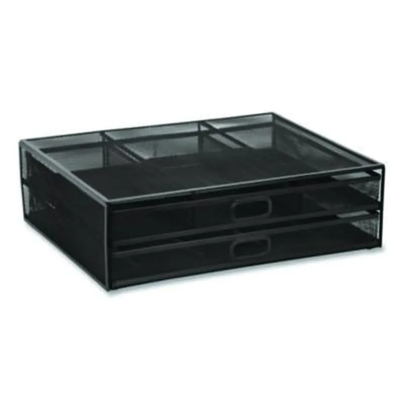 Metal Mesh Monitor Stand with Storage Drawers, For Up to 32" Monitors, 15.8" x 11.8" x 4.7", Black, Supports 30 lb - Monitor Stands | MOUNT-IT!