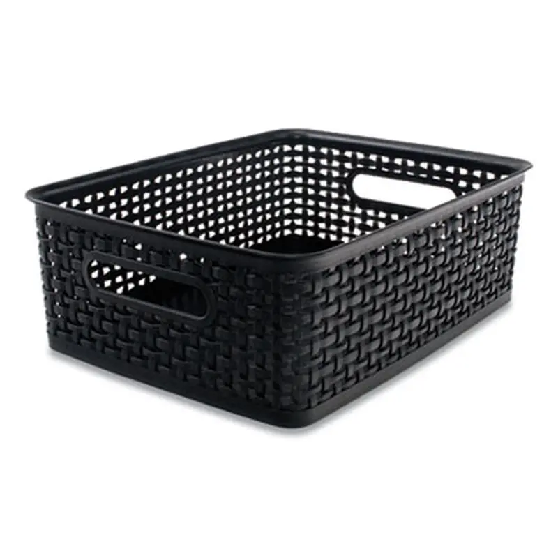 Plastic Weave Bin, Medium, 14" x 10.5" x 4.63", Black - General Purpose Storage Bins | Advantus