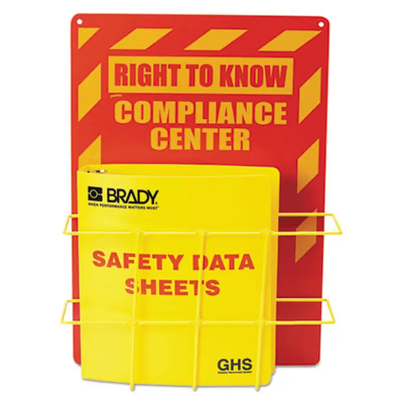 SDS Compliance Center, 14w x 4.5d x 20h, Yellow/Red - Literature Racks & Displays | LabelMaster