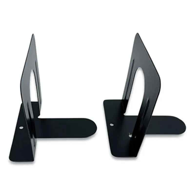 Steel Bookends, Contemporary Style, Nonskid Base, 4.75 x 4.75 x 4.75, Black, Pair - Book Ends | Huron