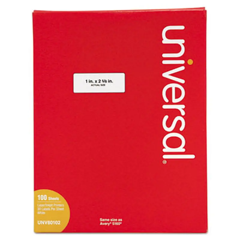 White Labels, Inkjet/Laser Printers, 1 x 2.63, White, 30/Sheet, 100 Sheets/Box - Shipping & Mailing Labels | Universal