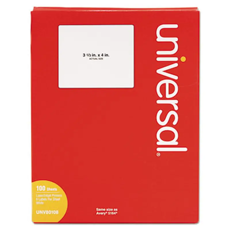 White Labels, Inkjet/Laser Printers, 3.33 x 4, White, 6/Sheet, 100 Sheets/Box - Shipping & Mailing Labels | Universal