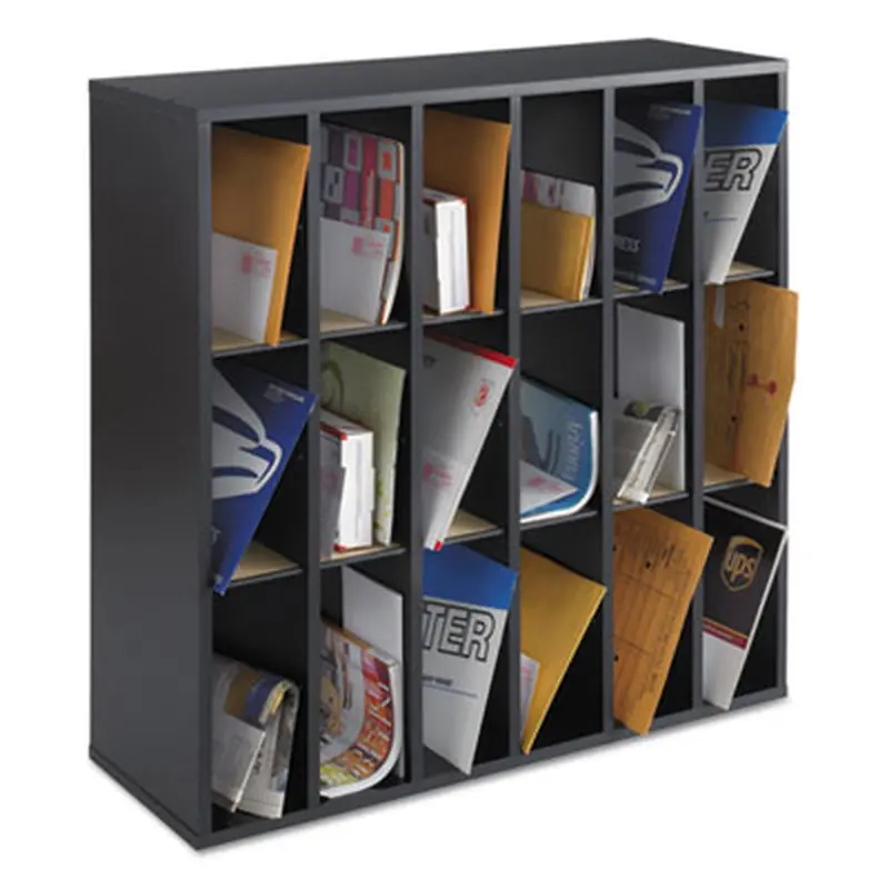 Wood Mail Sorter with Adjustable Dividers, Stackable, 18 Compartments, 33.75 x 12 x 32.75, Black - Mail Sorters | Safco