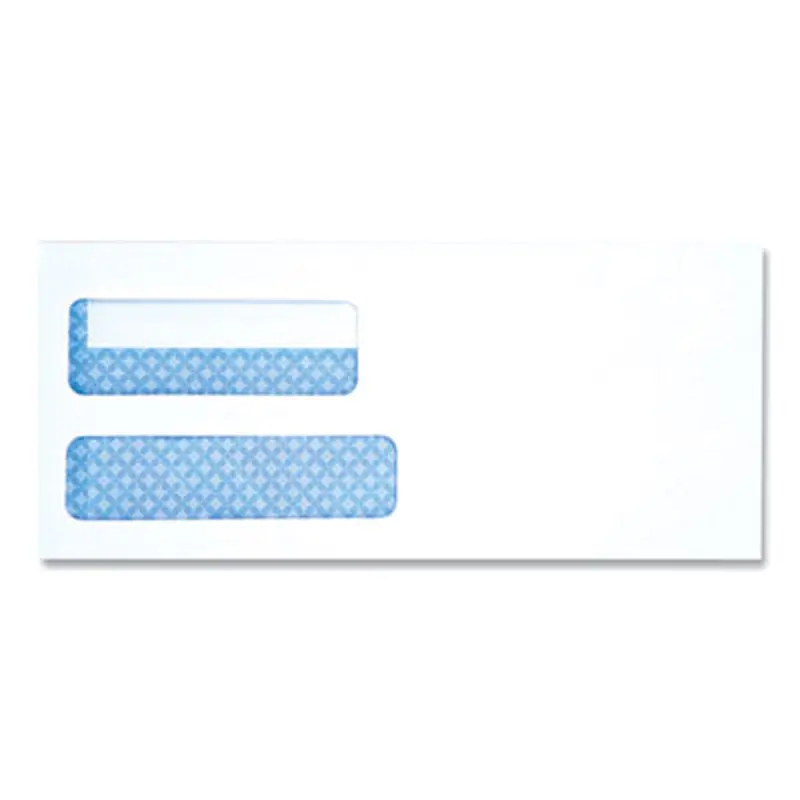 Double Window Business Envelope, #10, Square Flap, Self-Adhesive Closure, 4.13 x 9.5, White, 500/Box - Business Envelopes | Universal
