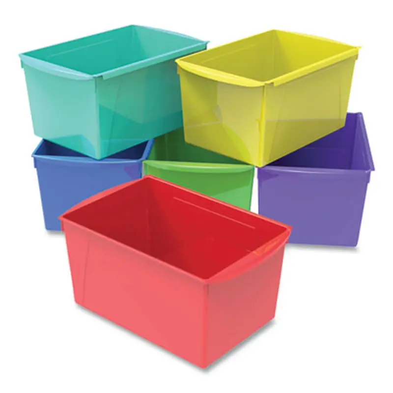 Double XL Wide Interlocking Book Bins, 9.2" x 14.5" x 7", Assorted Bright Colors, 6/Carton - General Purpose Storage Bins | Storex