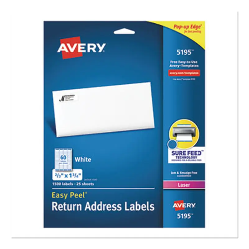 Easy Peel White Address Labels w/ Sure Feed Technology, Laser Printers, 0.66 x 1.75, White, 60/Sheet, 25 Sheets/Pack - Shipping & Mailing Labels | Avery