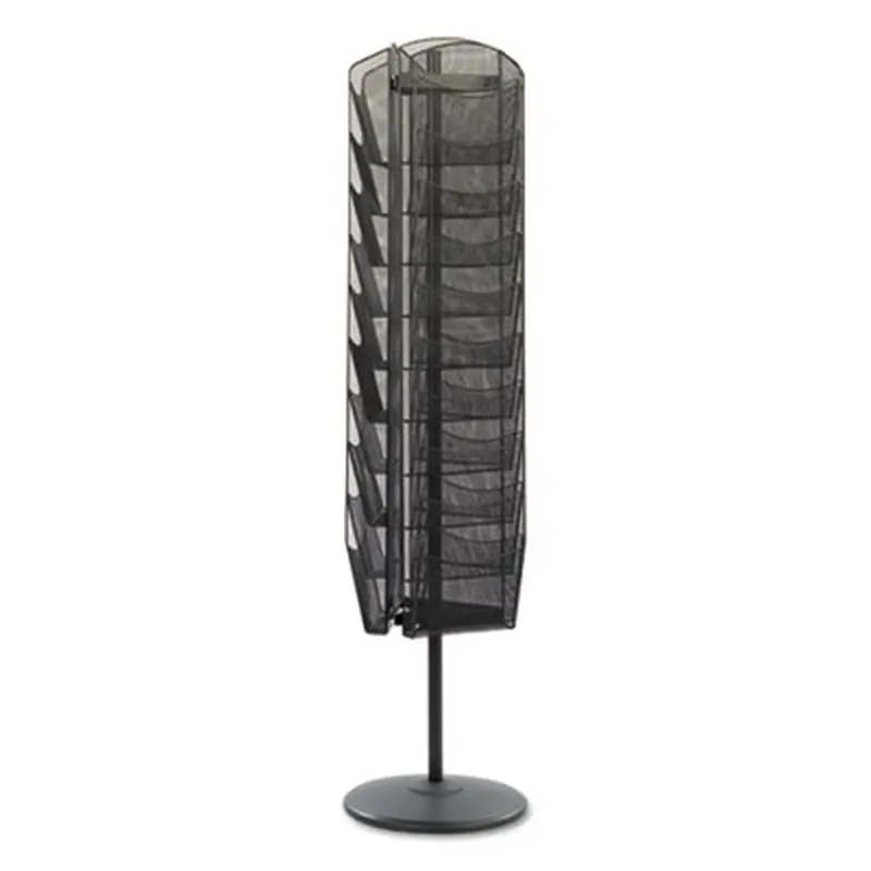 Onyx Mesh Rotating Magazine Display, 30 Compartments, 16.5w x 16.5d x 66h, Black - Literature Racks & Displays | Safco