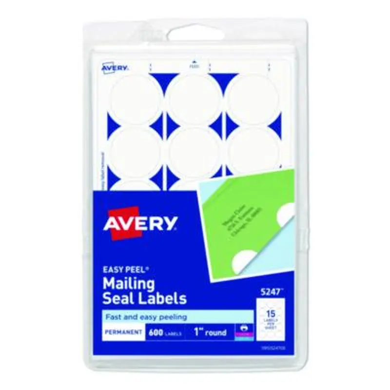 Printable Mailing Seals, 1" dia, White, 15/Sheet, 40 Sheets/Pack, (5247) - Labels | Avery