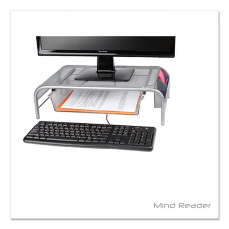 Raise Metal Mesh Monitor Stand with Drawer, 20" x 12" x 5.75", Silver, Supports 25 lbs - Monitor Stands | Mind Reader