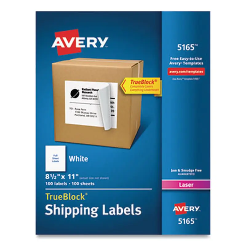 Shipping Labels with TrueBlock Technology, Laser Printers, 8.5 x 11, White, 100/Box - Shipping & Mailing Labels | Avery