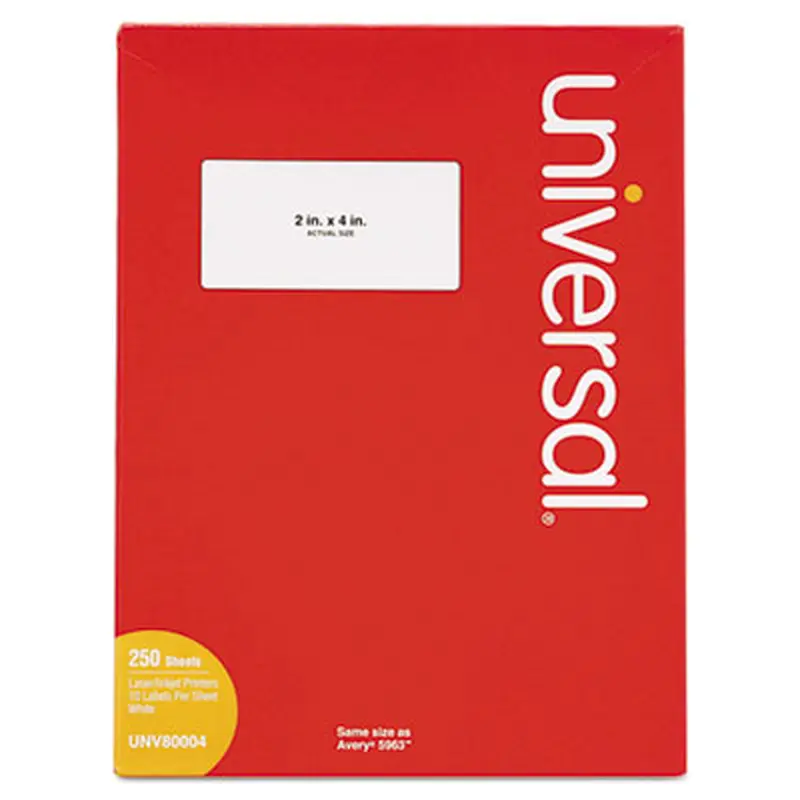White Labels, Inkjet/Laser Printers, 2 x 4, White, 10/Sheet, 250 Sheets/Box - Shipping & Mailing Labels | Universal