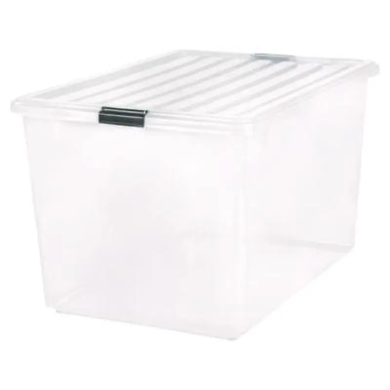132 Qt. Latch Lid Storage Box, 20.9" x 28.8" x 17.8", Clear/Black - General Purpose Storage Bins | IRIS
