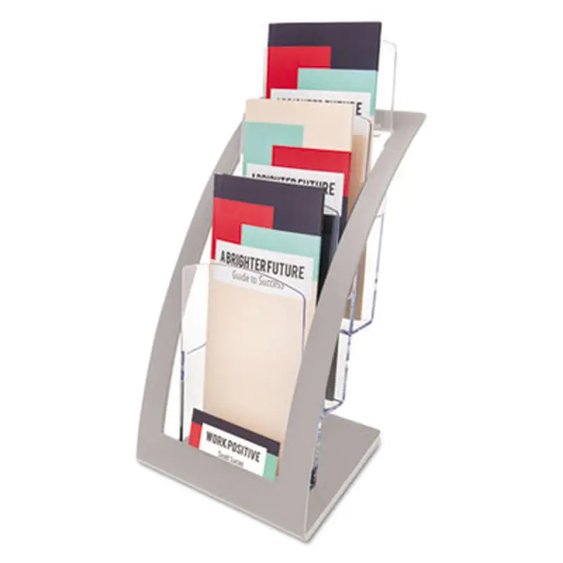 3-Tier Literature Holder, Leaflet Size, 6.75w x 6.94d x 13.31h, Silver - Literature Racks & Displays | deflecto