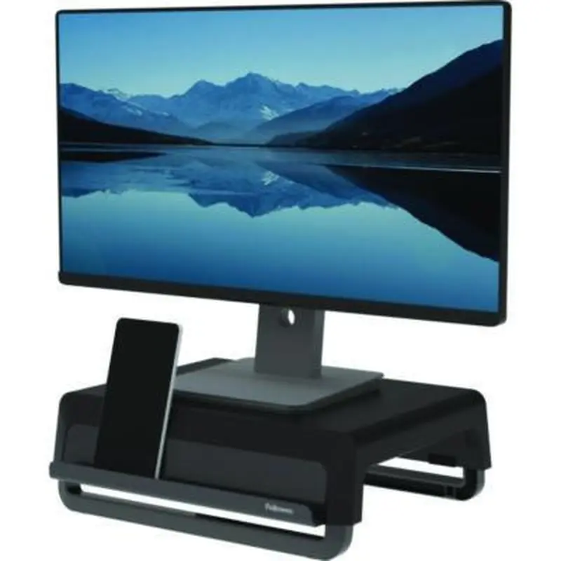 Breyta Monitor Stand, 13.94" x 11.97" x 3.25" to 6", Black, Supports 33 lbs - Monitor Stands | Fellowes