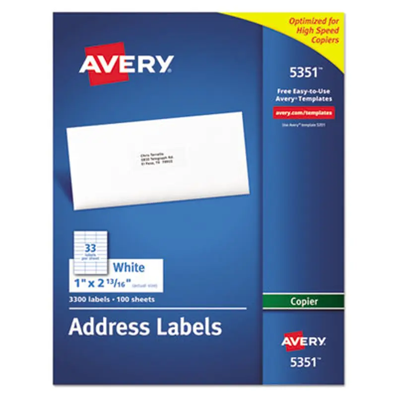 Copier Mailing Labels, Copiers, 1 x 2.81, White, 33/Sheet, 100 Sheets/Box - Shipping & Mailing Labels | Avery