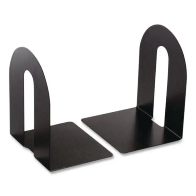Heavy Duty Bookends, Nonskid Base, 8 x 8 x 10, Steel, Black, Pair - Book Ends | Officemate