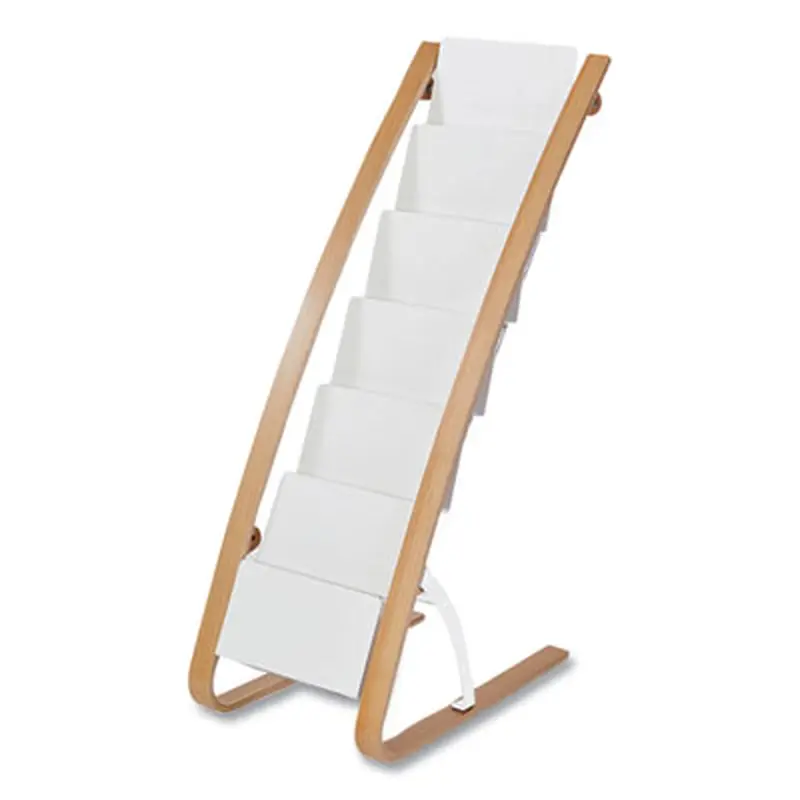 Literature Floor Display Rack, 19.68 x 13.38 x 36.61, White/Woodgrain - Literature Racks & Displays | Alba