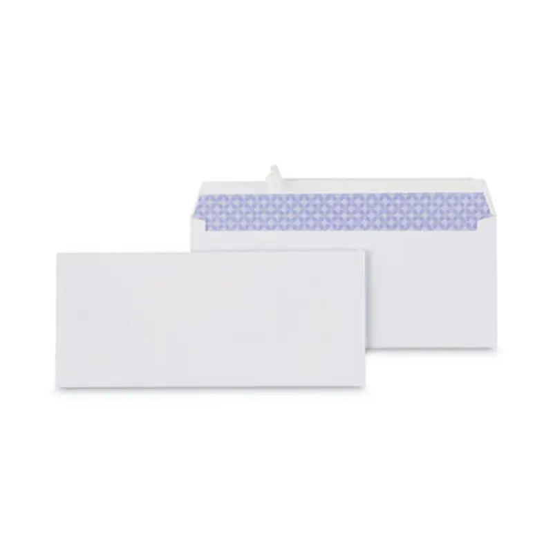 Peel Seal Strip Security Tint Business Envelope, #10, Square Flap, Self-Adhesive Closure, 4.13 x 9.5, White, 100/Box - Business Envelopes | Universal
