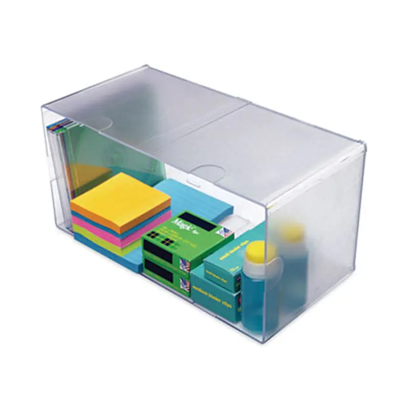 Stackable Cube Organizer, Double Cube, Plastic, 12 x 6 x 6, Clear - Desktop Supplies Organizers | deflecto
