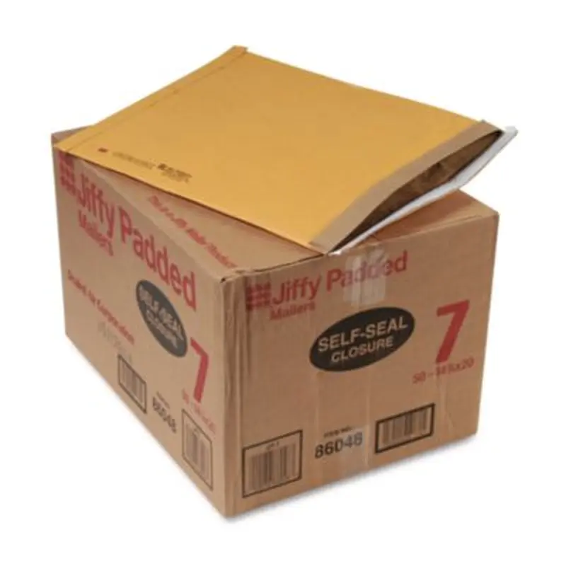 Jiffy Padded Mailer, #7, Paper Padding, Self-Adhesive Closure, 14.25 x 20, Natural Kraft, 50/Carton - Envelopes & Mailers | Sealed Air