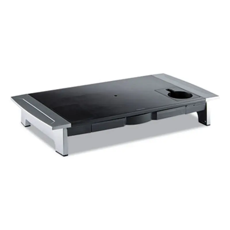 Office Suites Premium Monitor Riser, 27" x 14" x 4" to 6.5", Black/Silver - Monitor Stands | Fellowes