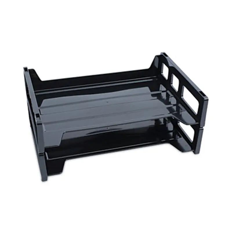 Recycled Plastic Side Load Desk Trays, 2 Sections, Letter Size Files, 13" x 9" x 2.75", Black - Desktop Document Racks & Sorters | Universal