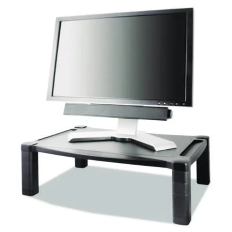Wide Deluxe Two-Level Monitor Stand, 20" x 13.25" x 3" to 6.5", Black, Supports 50 lbs - Monitor Stands | Kantek