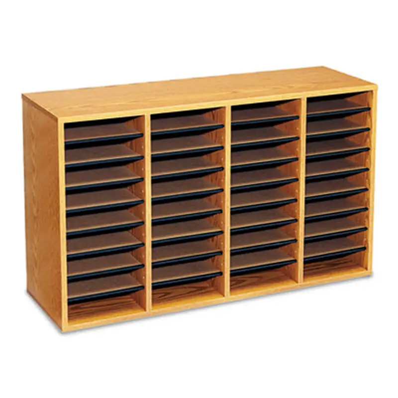 Wood/Laminate Literature Sorter, 36 Compartments, 39.25 x 11.75 x 24, Medium Oak - Literature Sorters | Safco