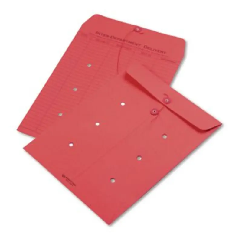 Colored Paper String and Button Interoffice Envelope, #97, One-Sided Five-Column Format, 10 x 13, Red, 100/Box - Interoffice Envelopes | Quality Park