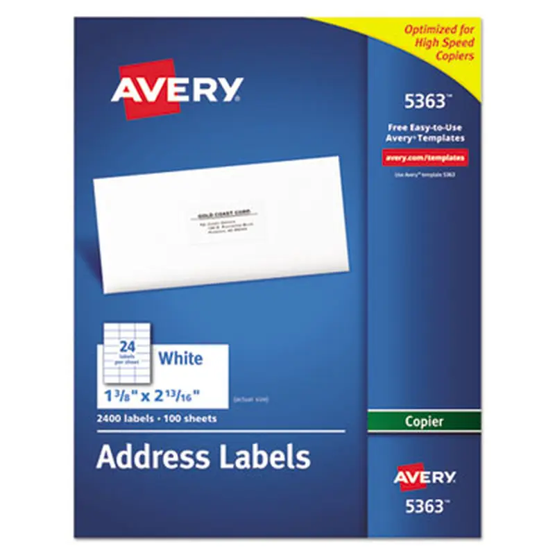 Copier Mailing Labels, Copiers, 1.38 x 2.81, White, 24/Sheet, 100 Sheets/Box - Shipping & Mailing Labels | Avery