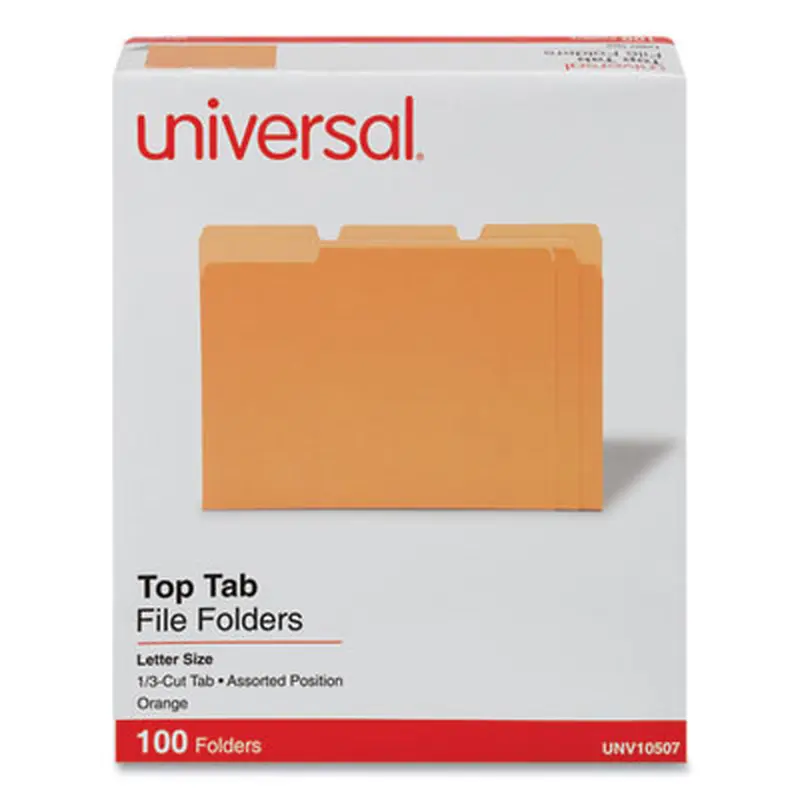 Deluxe Colored Top Tab File Folders, 1/3-Cut Tabs: Assorted, Letter Size, Orange/Light Orange, 100/Box - File Folders | Universal