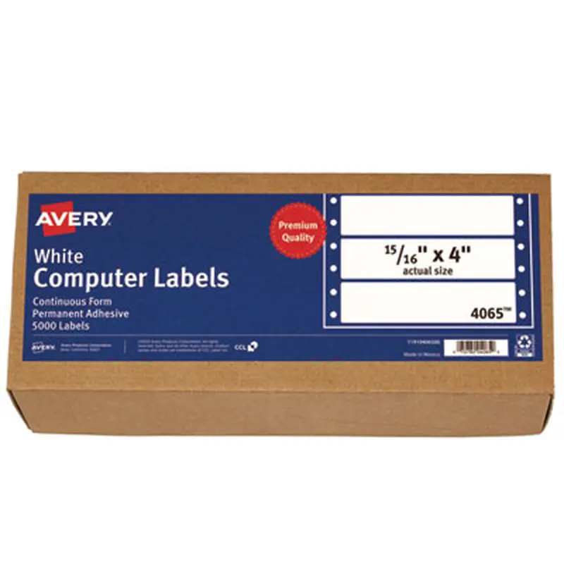 Dot Matrix Printer Mailing Labels, Pin-Fed Printers, 0.94 x 4, White, 5,000/Box - Shipping & Mailing Labels | Avery