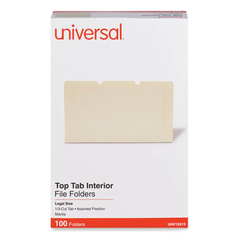 Interior File Folders, 1/3-Cut Tabs: Assorted, Legal Size, 9.5-pt Manila, 100/Box - File Folders | Universal