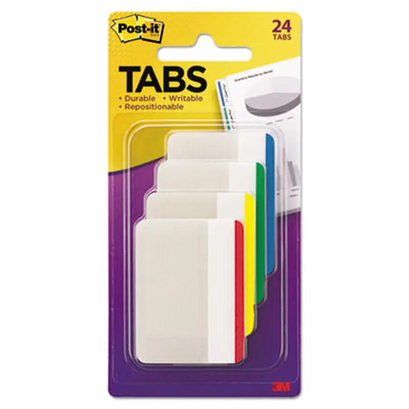 Lined Tabs, 1/5-Cut, Assorted Colors, 2" Wide, 24/Pack - File Inserts/Tabs | Post-it Tabs